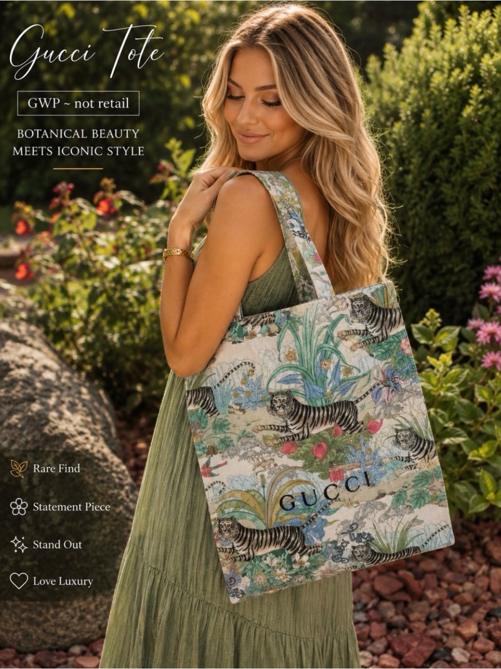 Beauty Gucci Tiger Floral Print Tote - New
